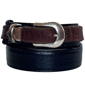 Vintage Eddie Bauer Black Pebbled Leather w/ Brown Accents Double Buckle Casual